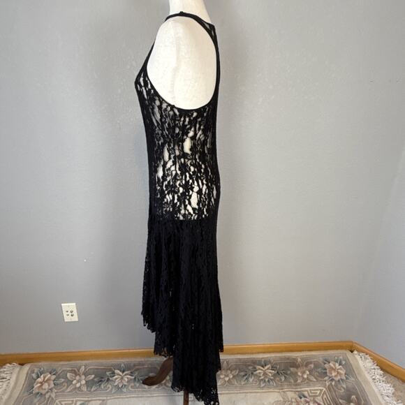 Biya Johnny Was Sheer Black Lace Hi Low Midi Maxi Flare Dress Size M Racerback - Picture 4 of 8